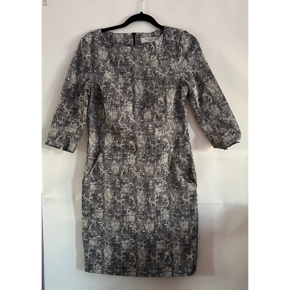 MM.LaFleur Etsuko Dress Black White Textured Sheath Pockets Size 8